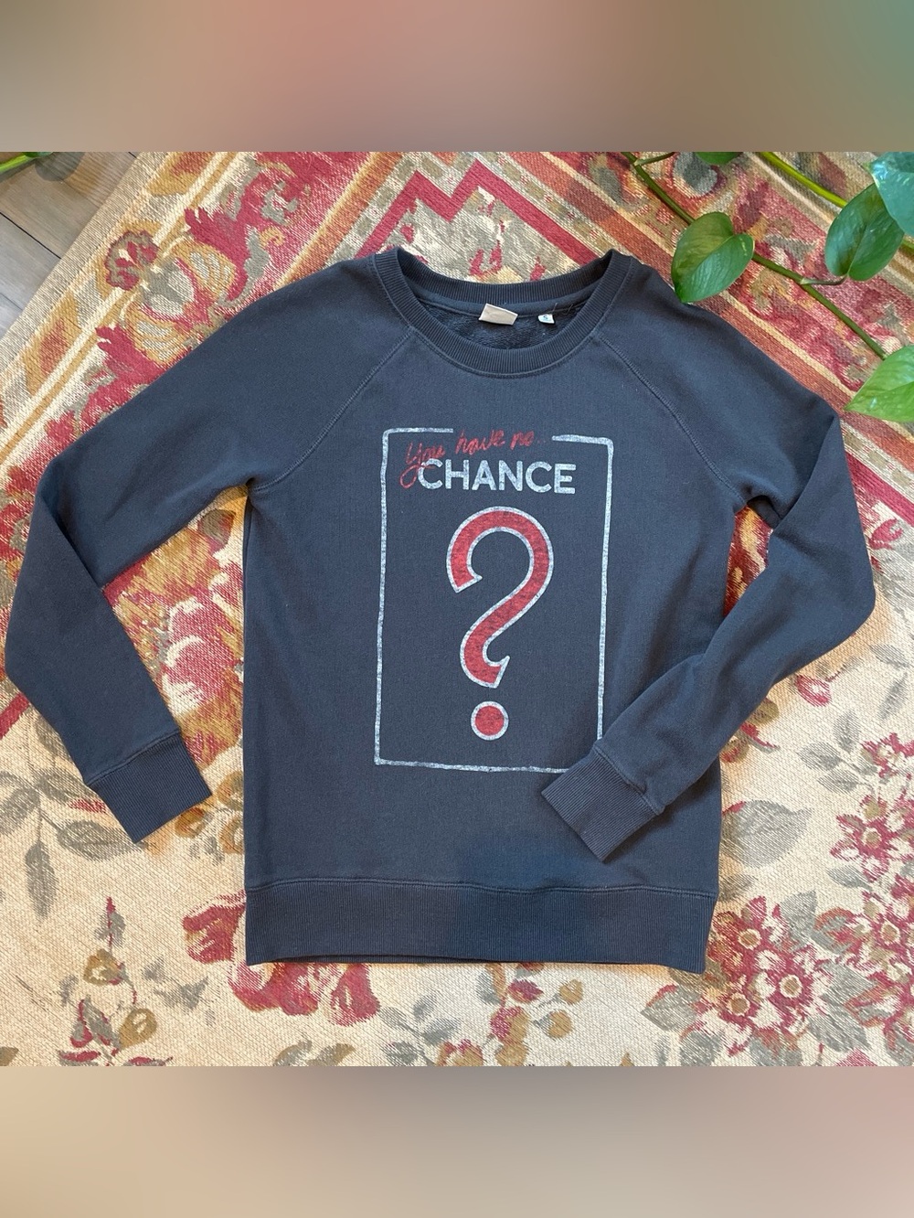 Junk Food x Monopoly Collab Women’s Gray Graphic Sweatshirt with Red ? Graphic
